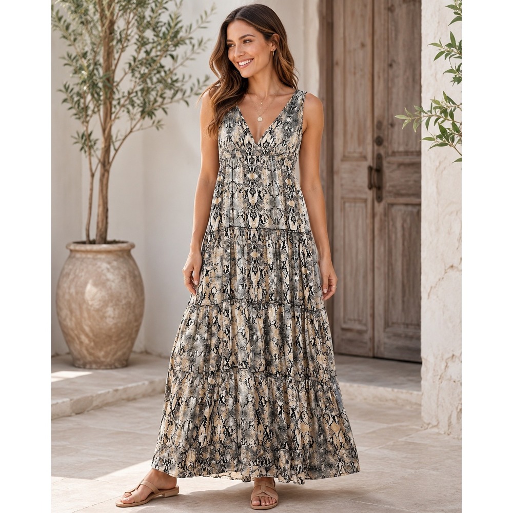 RAGA Snake Print Tiered Sleeveless Maxi Dress NWT Size S